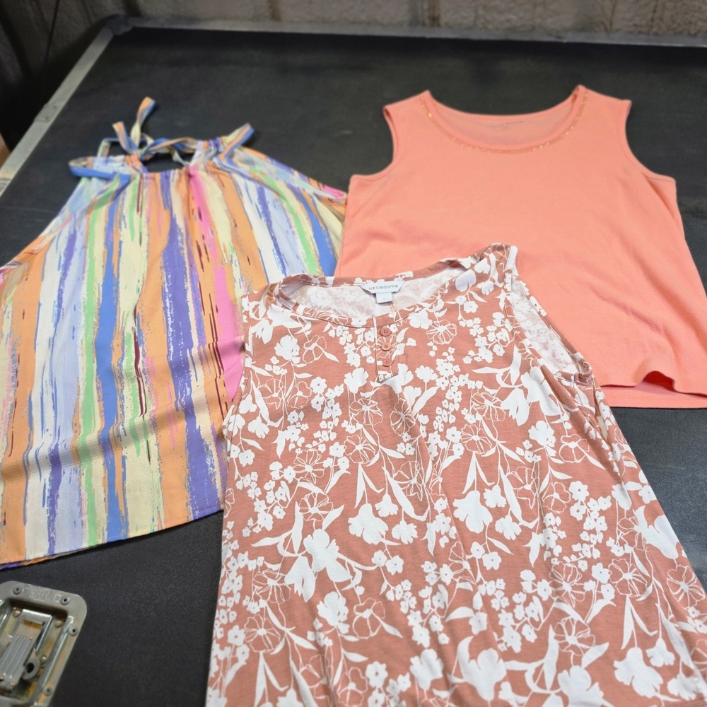Lot of 3 Womens Sleeveless Tops Liz Claiborne Floral Rebecca Malone Coral Large